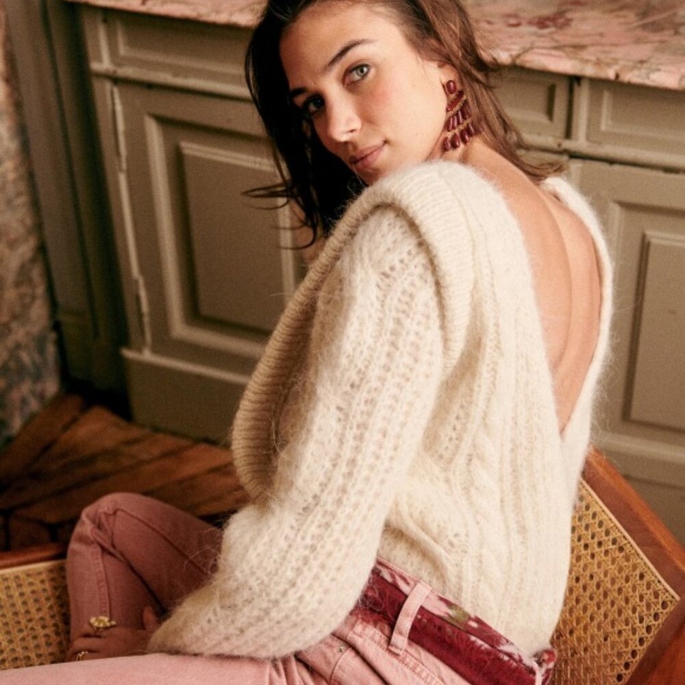 SEZANE Brune Jumper Ecru Backless Reversible Sweater
